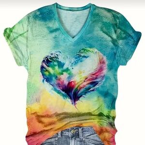Colorful Heart Print Women's Short Sleeve Tee